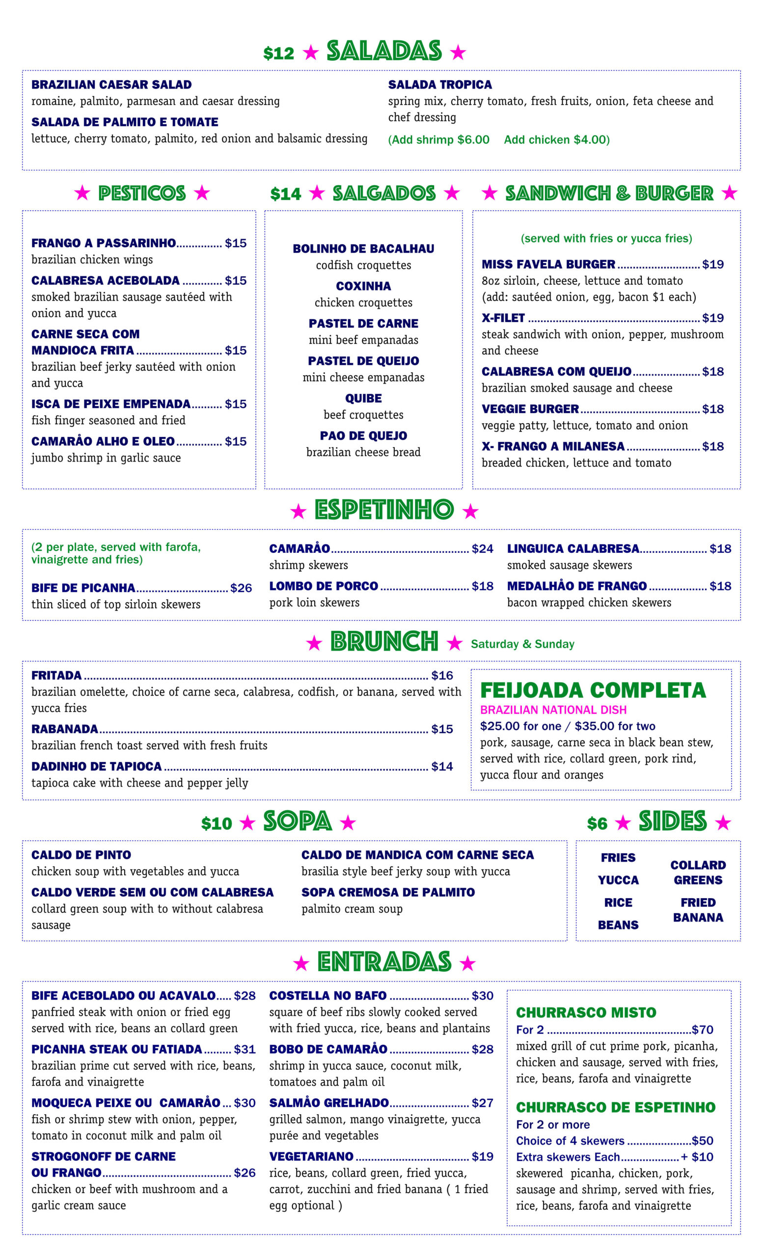 Miss Favela menu